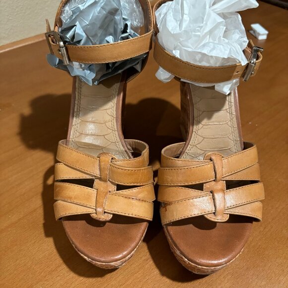 Brown ankle strap, strappy toe straw wedge sandal - Picture 3 of 6